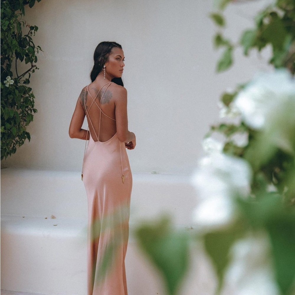 Aya Sacred Wear Dusty Pink Peace Silk Slip Dress